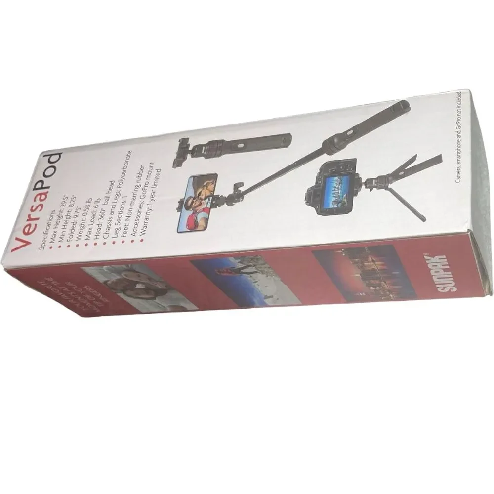 Sunpak Versapod Tripod Extendable Tabletop Handheld + Bluetooth Remote Pkg Wear